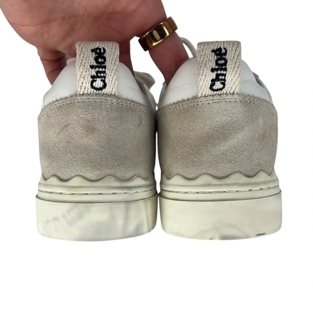 Chloé Lauren Leather Suede‎ Platform Sneakers White Beige 37